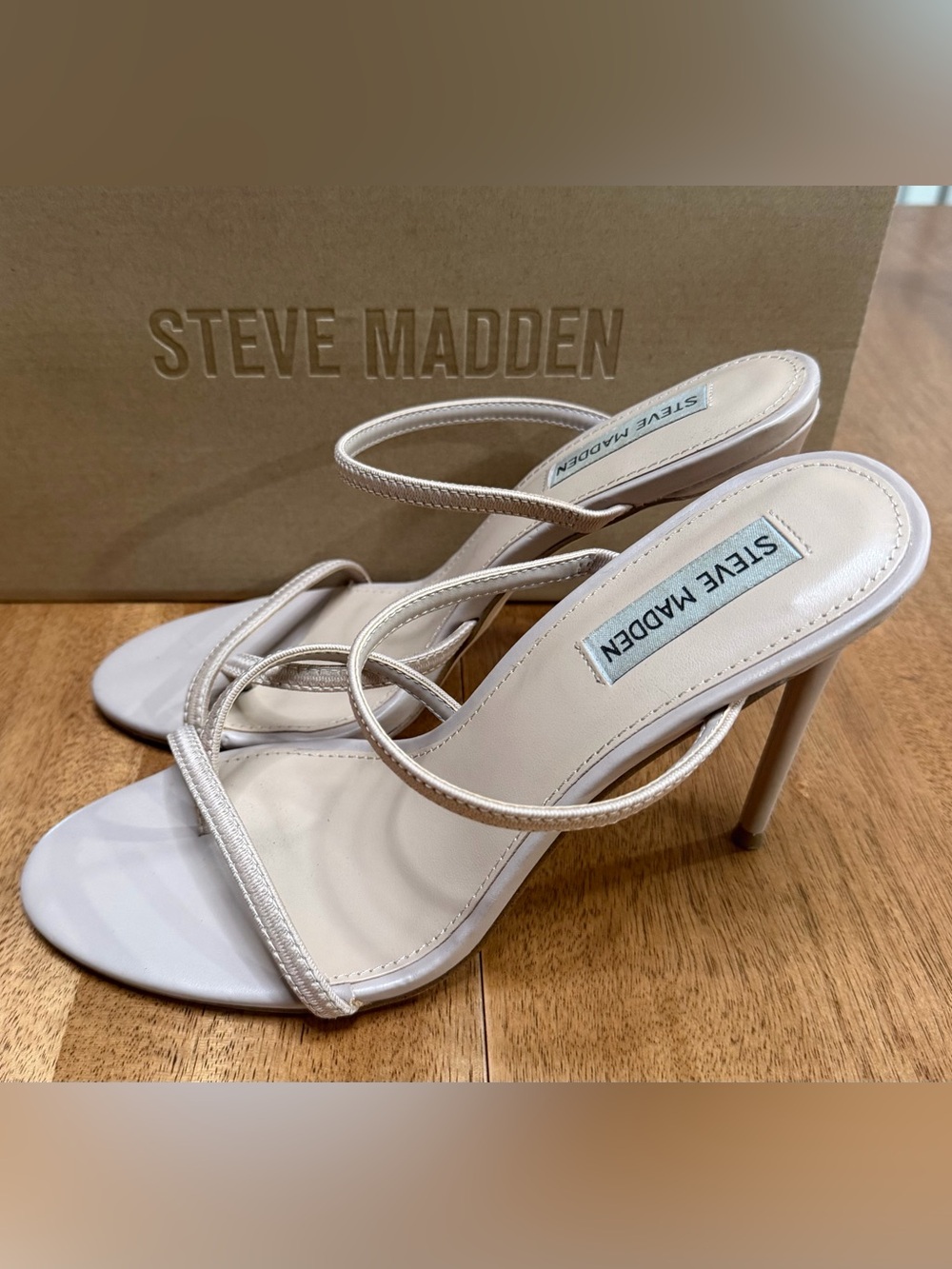 Steve Madden - Bellezza Nude Ankle Strap Rounded Open Toe Stilettos | Size 8.5
